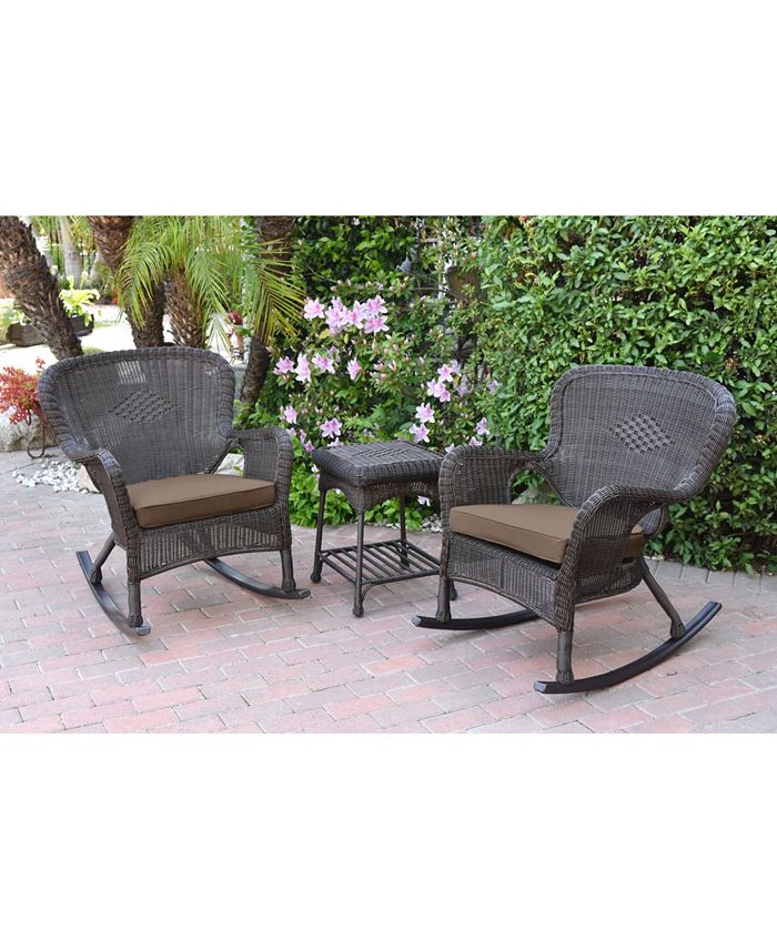Jeco Windsor Wicker Rocker Chair and End Table Set with Chair Cushion