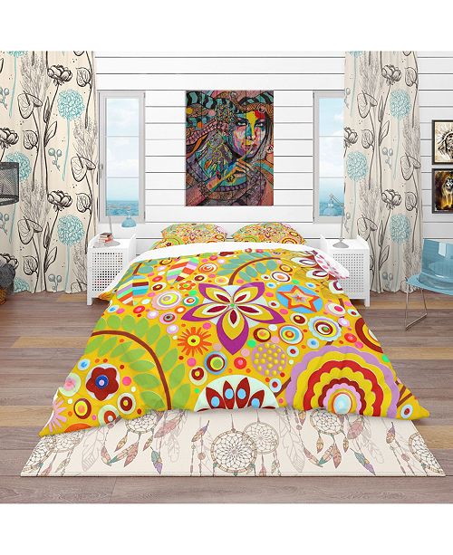 Design Art Designart Abstract Flower Mix Vintage Duvet Cover Set