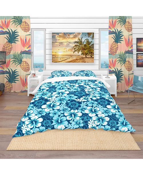 Design Art Designart Indigo Hawaii Flowers Pattern Tropical Duvet