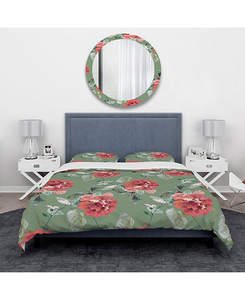 Design Art Designart Red Flowers In Green Background Traditional