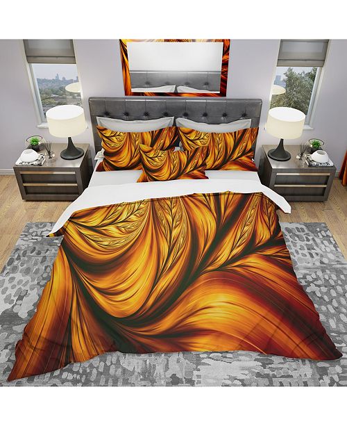 Design Art Designart Golden Leaf Modern And Contemporary Duvet