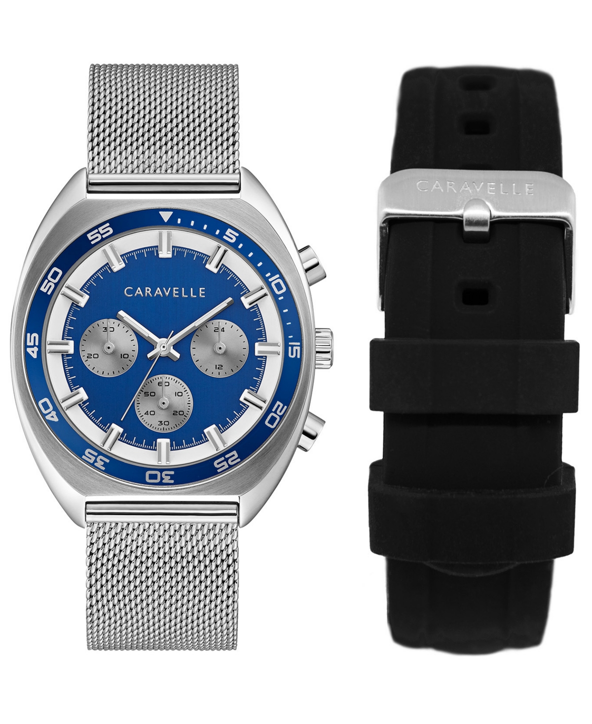 Designed by Bulova Men's Chronograph Stainless Steel Mesh Bracelet Watch 40mm Box Set - Stainless Steel/Black