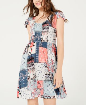 American Rag - Juniors' Smocked Patchwork-Print Dress