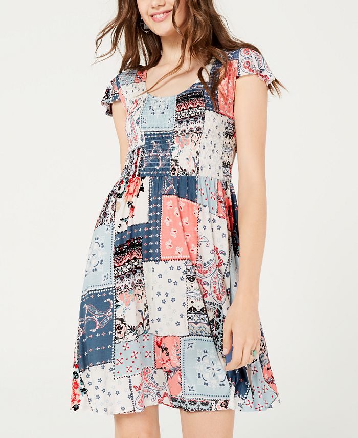 American Rag Juniors Smocked Patchwork Print Dress Created for