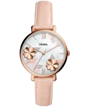 image of Fossil Women-s Jacqueline Playful Floral Pink Leather Strap Watch 36mm