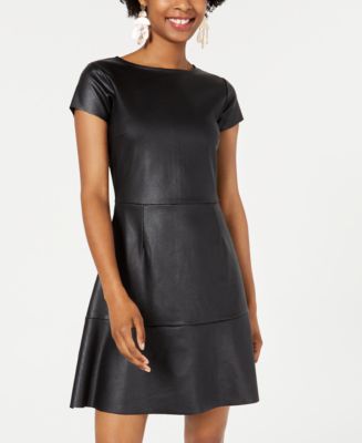 Rosie Harlow Juniors' Textured Faux-Leather Skater Dress, Created for ...