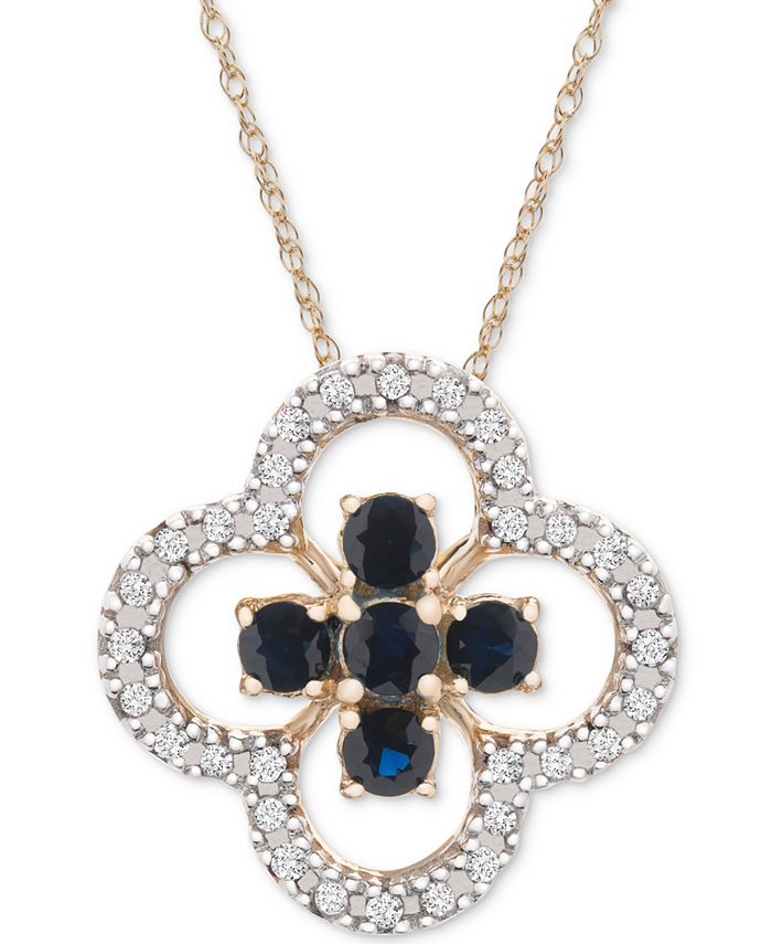 Macy's Sapphire (3/4 ct. t.w.) & Diamond (1/10 ct. t.w.) 18" Pendant Necklace in 14k Gold Macy's
