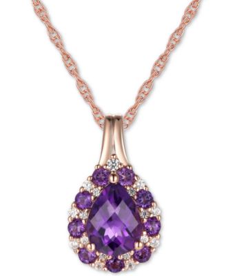 Macy's - Citrine (1-1/3 ct. t.w.) & Diamond (1/10 ct. t.w.) 18" Pendant Necklace in 14k Gold (Also in Amethyst & Blue Topaz)