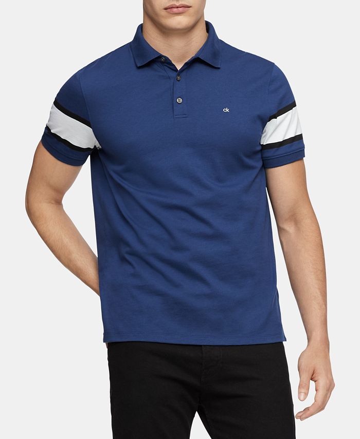 Calvin Klein Men's Stripe-Sleeve Polo Shirt - Macy's