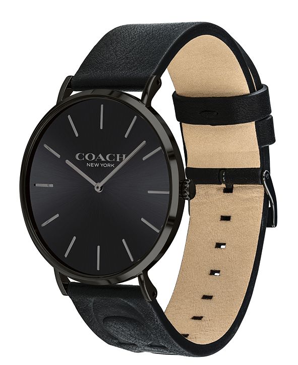 COACH Men's Charles Black Leather Strap Watch 41mm, Created for Macy's