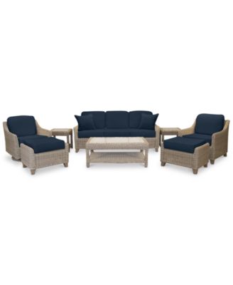 Furniture - Willough Wicker Outdoor 8-Pc. Set (1 Sofa, 1 Club Chair, 1 Swivel Glider, 1 Coffee Table, 2 Ottomans & 2 End Tables) with Custom Sunbrella&reg; Colors,