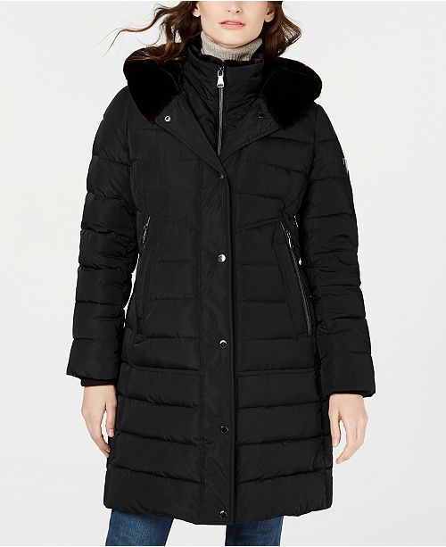 Vince Camuto Faux Fur Trim Hooded Puffer Coat Created For Macy S Reviews Coats Women Macy S