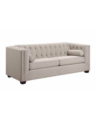 COASTER COMPANY OF AMERICA - Cairns Stationary Sofa with Tufted Back and Lumbar Pillows Oatmeal