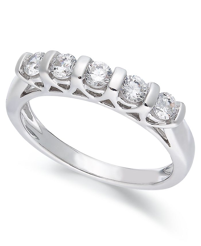Macy s Five Stone Diamond Band Ring in 14k White Gold 1 2 ct