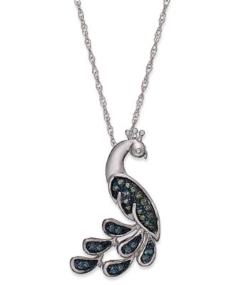 Macy's - Sterling Silver Necklace, Blue and Green Diamond Accent Peacock Pendant (1/10 ct. t.w.)