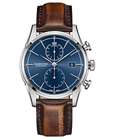Men's Swiss Automatic Spirit Of Liberty Brown Leather Strap Watch 42mm