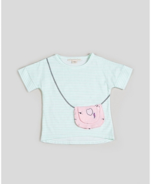 image of Kinderkind Big, Little, & Toddler Girls Short Sleeve Striped Purse Tee