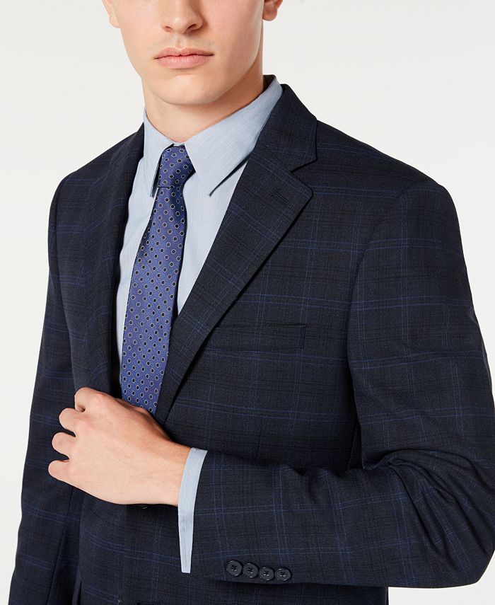 Calvin klein blue plaid slim discount fit sport coat