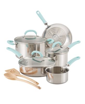 Rachael Ray Classic Brights 10-Piece Porcelain Enamel Nonstick Cookware Set  - Macy's