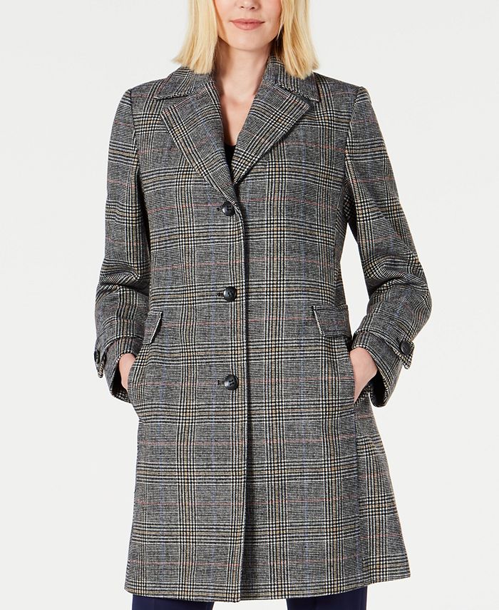 Vince Camuto Petite Single-Breasted Plaid Walker Coat, Created for Macy ...