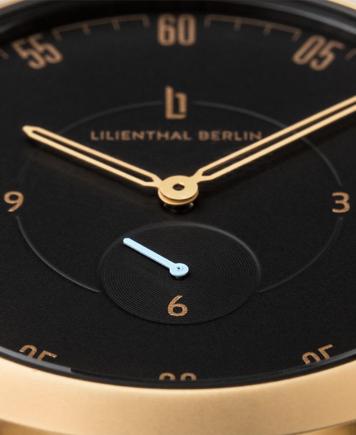 Lilienthal Berlin L1 Standard Black Dial Gold Case Leather Watch 42mm
