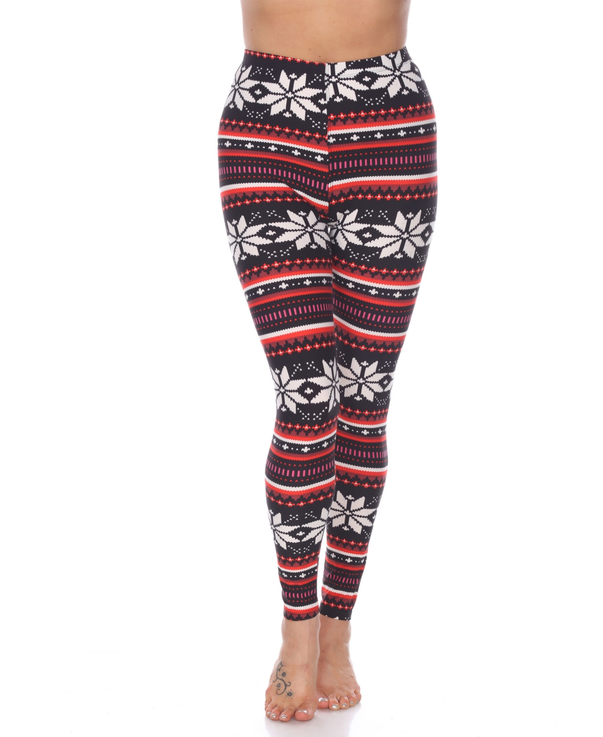 White Mark Women's One Size Fits Most Printed Leggings In Black,red,white