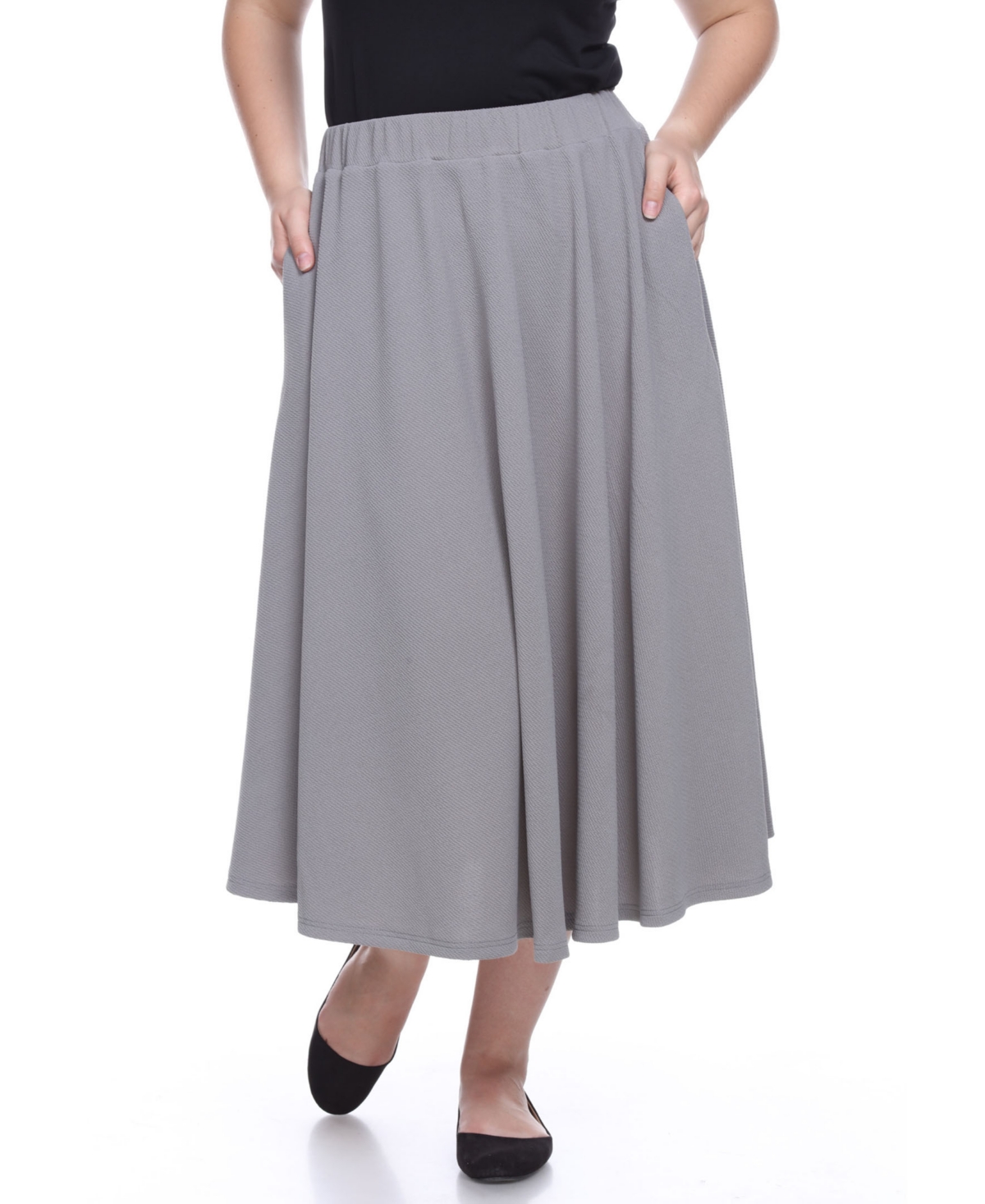 Plus Size Flared Midi Skirt - Olive