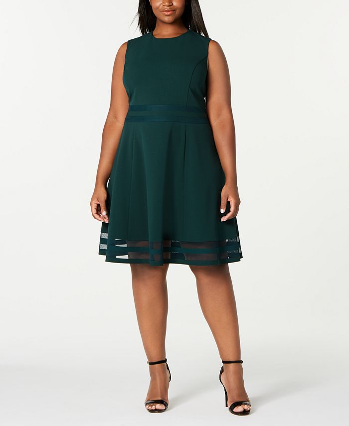 Calvin Klein Plus Size Illusion-Trim Fit & Flare Dress - Macy's