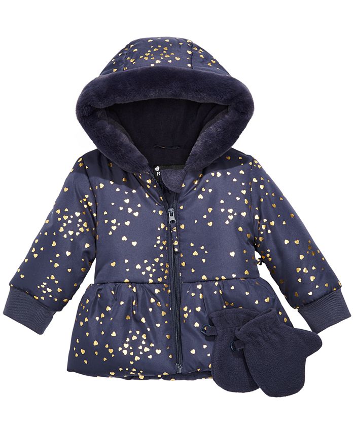 S Rothschild & CO Baby Girls Heart-Print Hooded Jacket & Mittens - Macy's