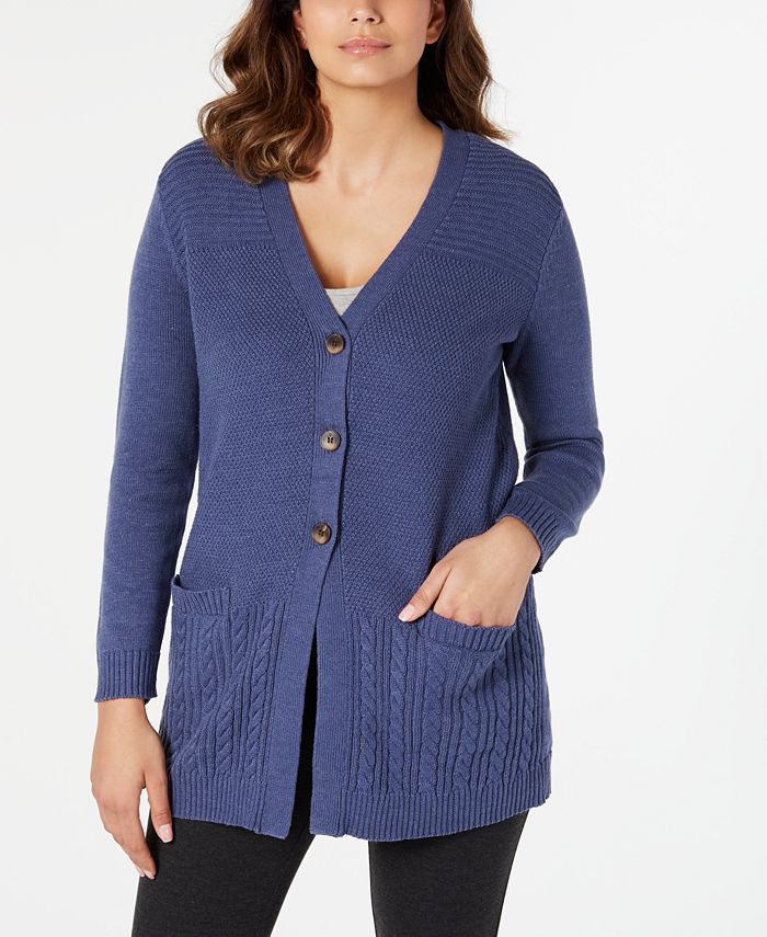 Karen Scott Mixed-Stitch Button-Front Cardigan, Created for Macy's - Macy's