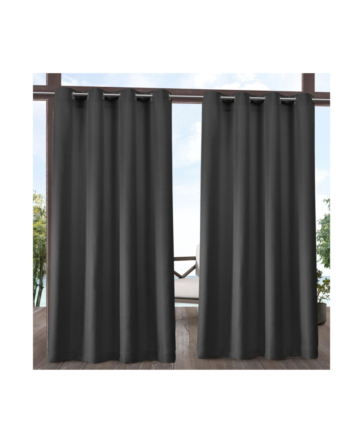Delano Indoor/Outdoor Grommet Top Curtain Panel Pair, 54" x 108" - Dark Grey