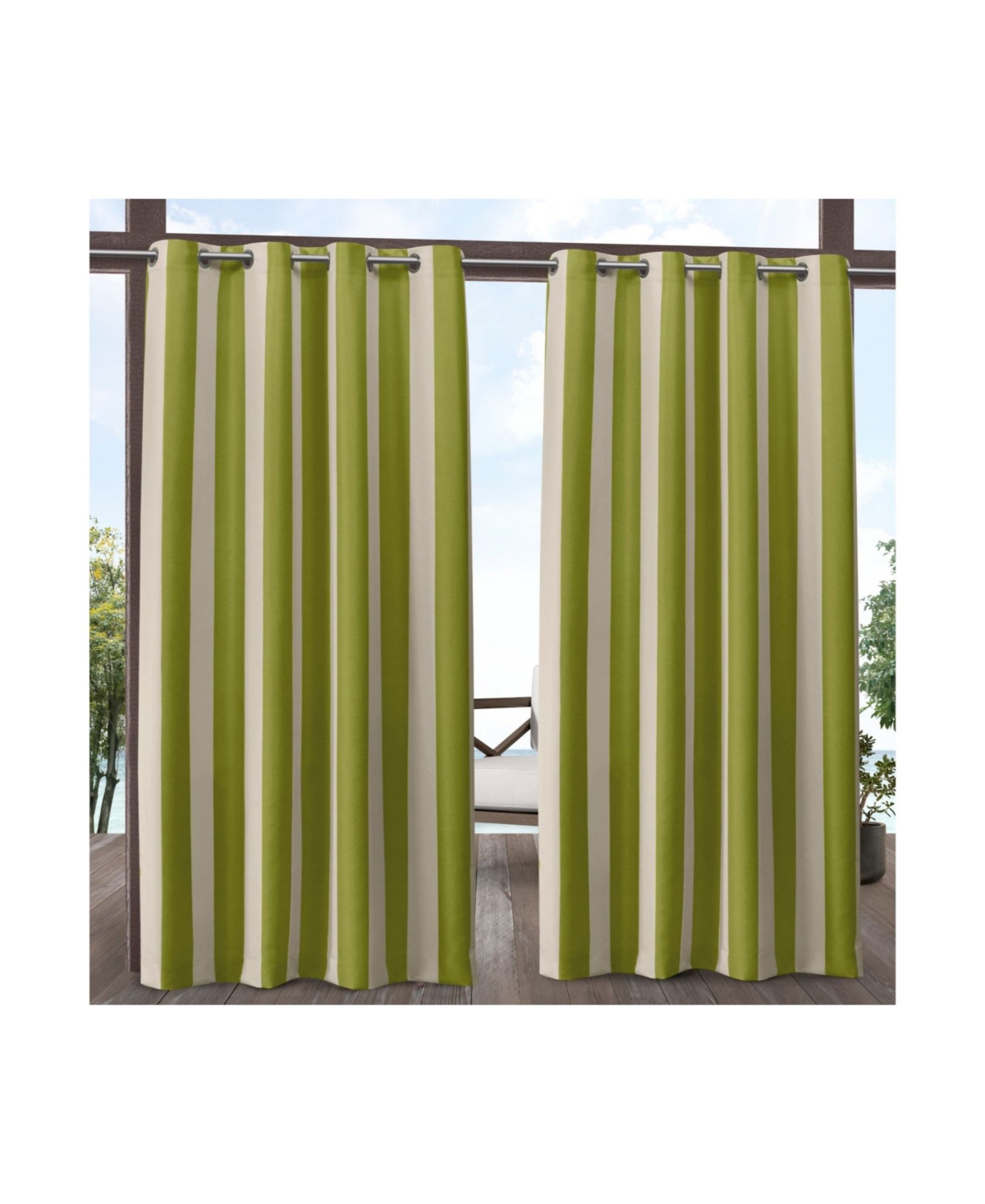 Exclusive Home Canopy Stripe Indoor/Outdoor Grommet Top Curtain Panel Pair, 54