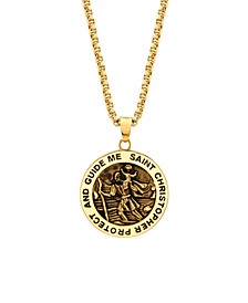 "Saint Christopher" Coin 24" Pendant Necklace in Gold-Tone Stainless Steel