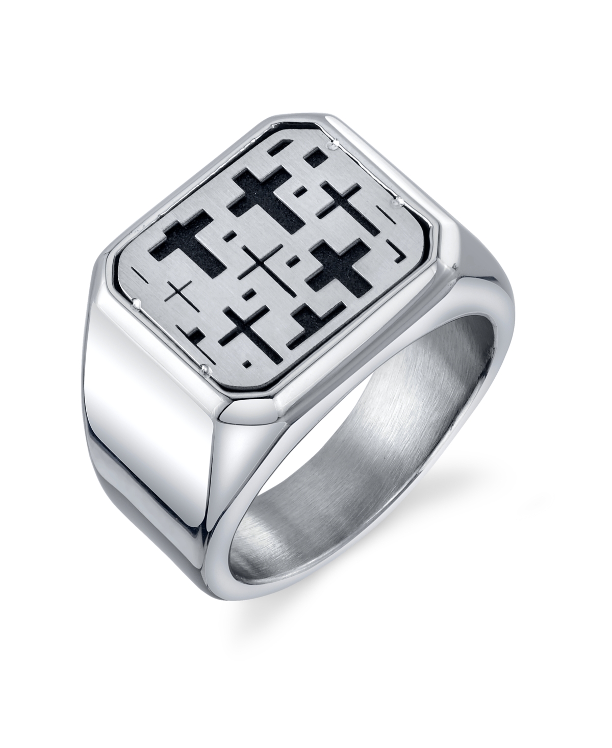 He Rocks Square Cross Ring in Stainless Steel