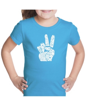 La Pop Art Girl's Word Art T-Shirt - Peace Fingers