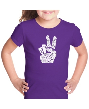 La Pop Art Girl's Word Art T-Shirt - Peace Fingers