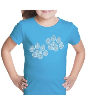 La Pop Art Girl's Word Art T-Shirt - Woof Paw Prints