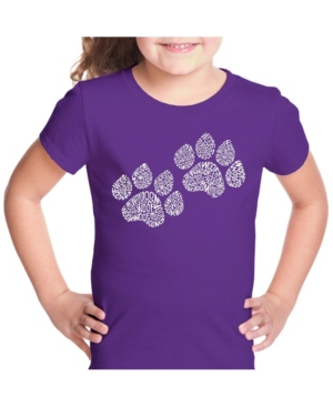 La Pop Art Girl's Word Art T-Shirt - Woof Paw Prints