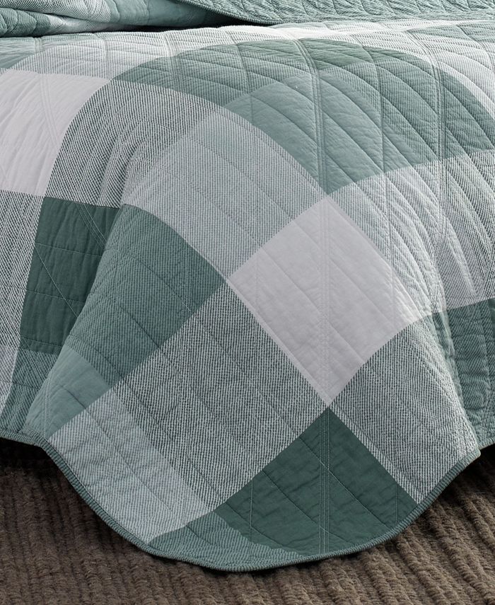 Eddie Bauer Boulder Plaid Green Reversible 3Piece King Quilt Set