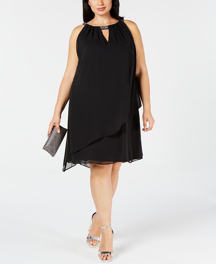 Jessica Howard Plus Size Chiffon-Overlay Shift Dress - Macy's