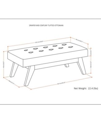 Draper Mid Century Tufted Ottoman, Direct Ship