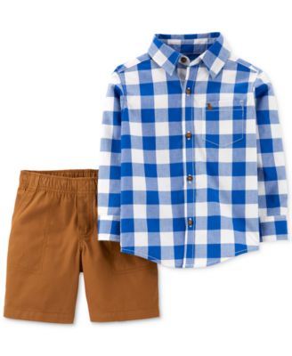 NEW Baby boys Pure cotton plaid short-sleeved shirt jeans out//2pc Fit 2-7T