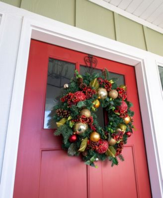 Village Lighting 30" Lighted Christmas Wreath, Scarlet Hydrangea