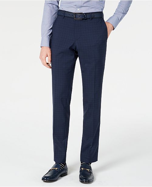 Hugo Men S Slim Fit Dark Blue Micro Check Suit Pants Reviews