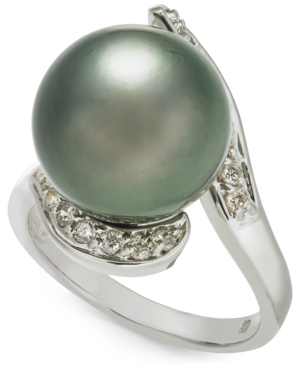 image of Cultured Tahitian Pearl (13mm) & Diamond (1/3 ct. t.w.) Ring in 14k White Gold