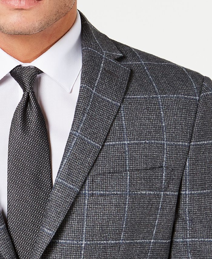 Tommy Hilfiger Men's ModernFit THFlex Stretch Grey Textured Windowpane