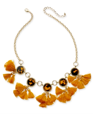image of Inc Gold-Tone Tortoise-Look & Multi-Tassel Statement Necklace, 18