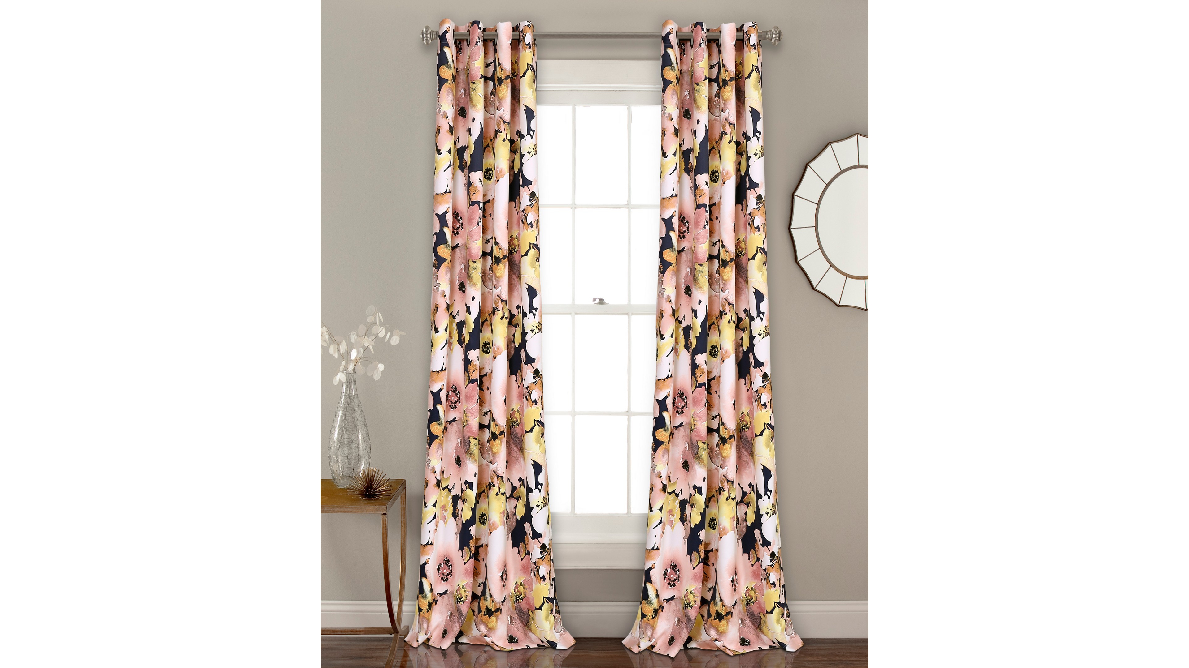 Lush Decor Floral Watercolor Light Filtering Window Curtain Panels Pair 52"W x 84"L Floral Curtains for Bedroom - Living Room Curtains