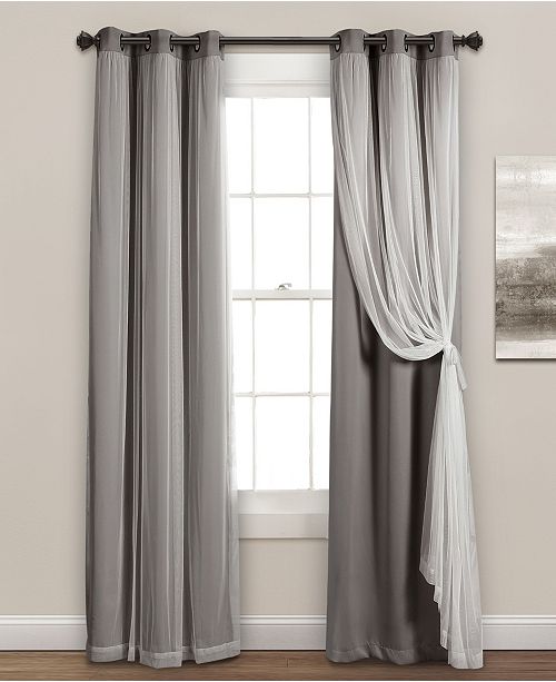Lush Decor Solid And Sheer Layered 38 X 95 Blackout Curtain Set
