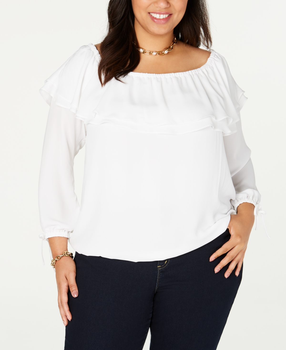 Michael Kors Michael  Plus Size Ruffled Off-the-shoulder Top In White